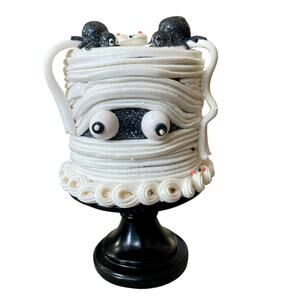 Happy Halloween CANDY CORN LANE Mummy Cake On Stand Super Cute Table Decor NEW